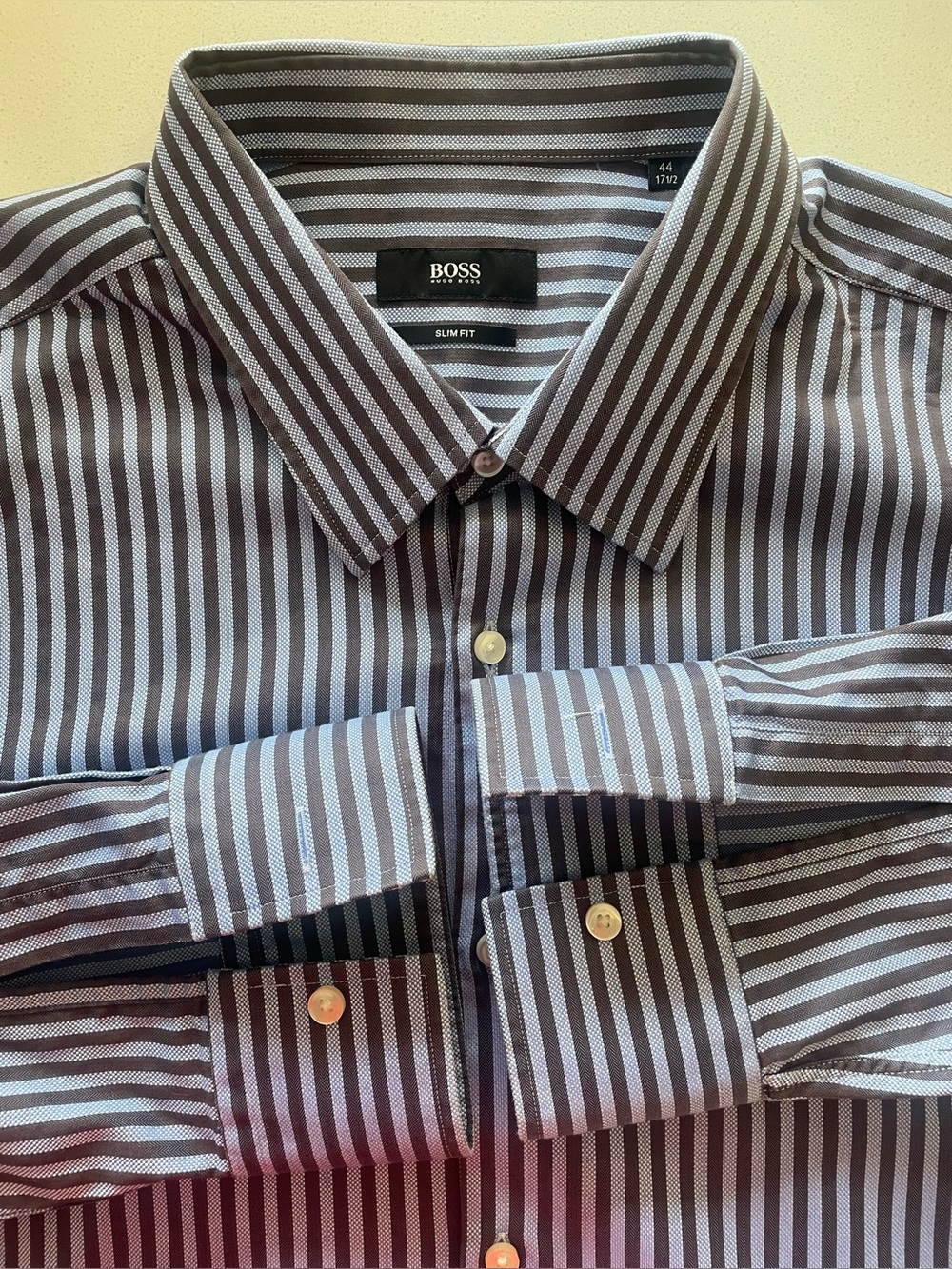 Hugo Boss - all cotton striped dress shirt Size 44 (17.5”neck)